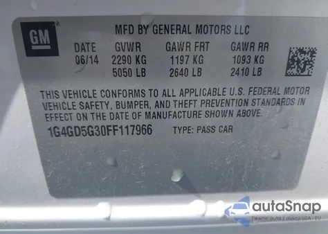 2015 Buick Lacrosse Premium I из США, поврежденный, VIN 1G4GD5G30FF117966